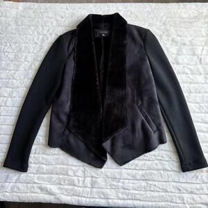 Ann Taylor Faux Fur Shearling Jacket Open Front Mobwife Winter Size S Black